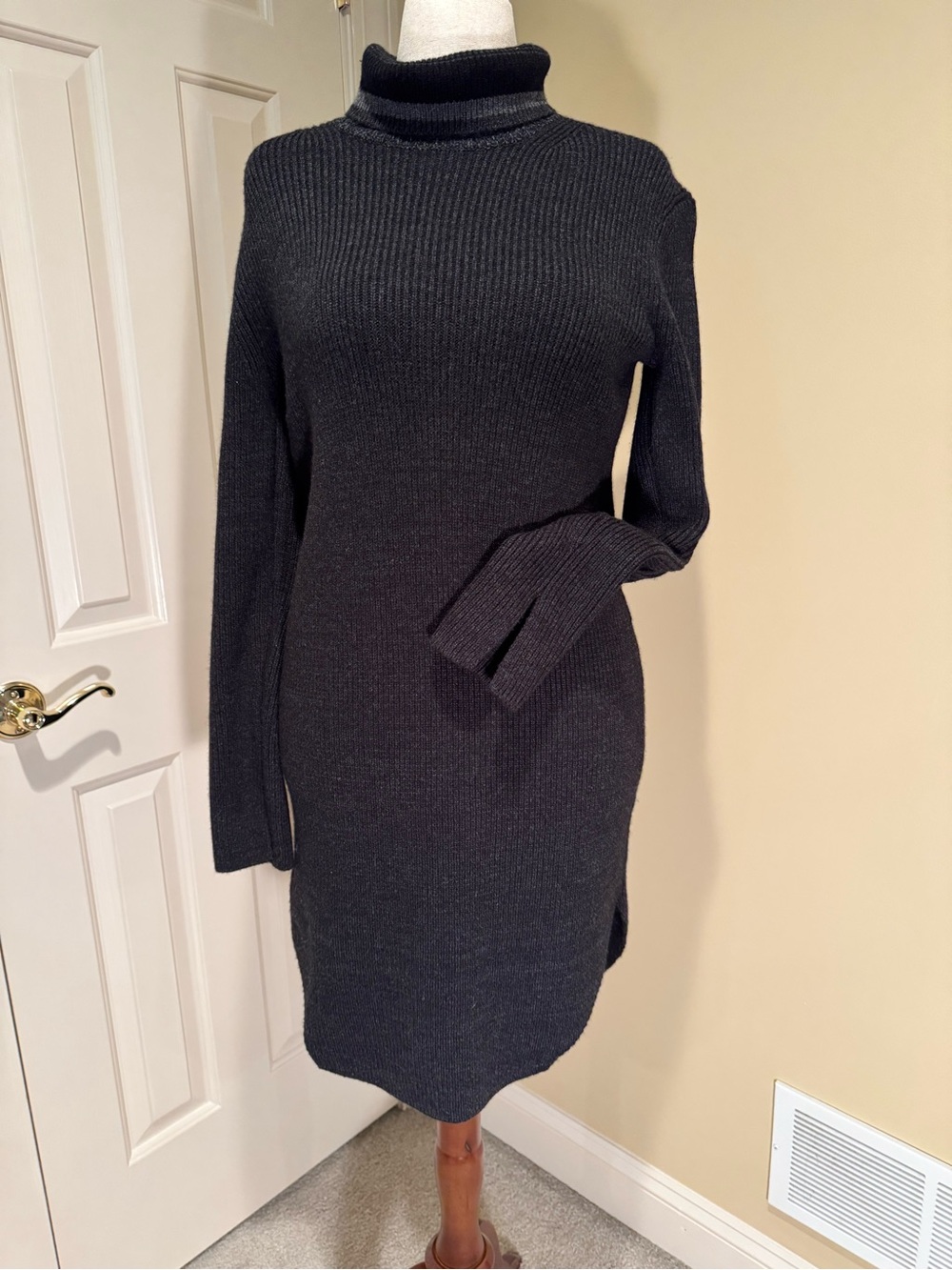 Kit and Ace Black Ribbed Turtleneck Sweater Dress